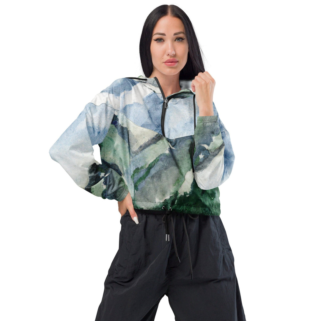 Womens Cropped Windbreaker Jacket Green Mountainside Nature