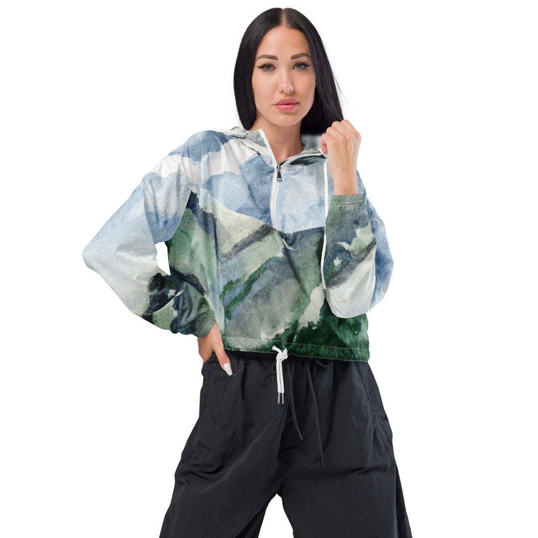 Womens Cropped Windbreaker Jacket Green Mountainside Nature