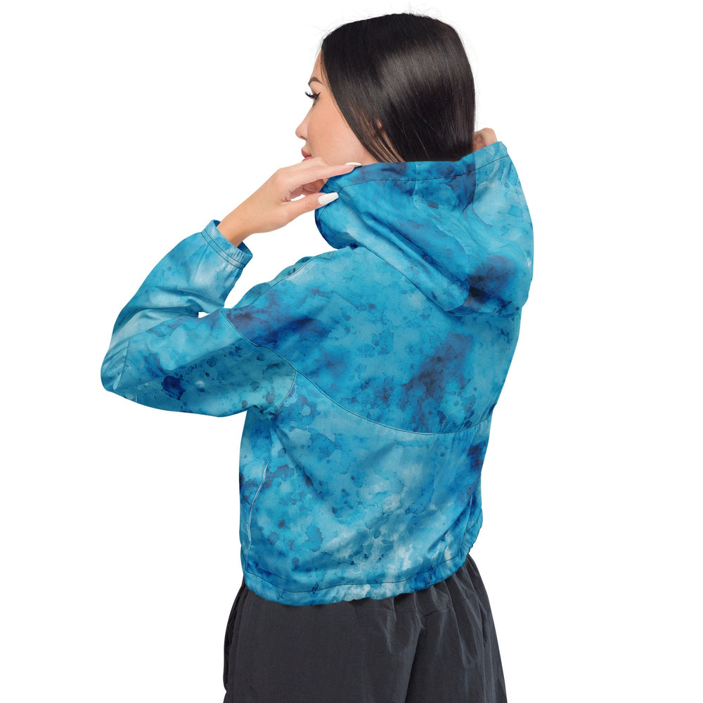 Womens Cropped Windbreaker Jacket Light And Dark Blue Marble