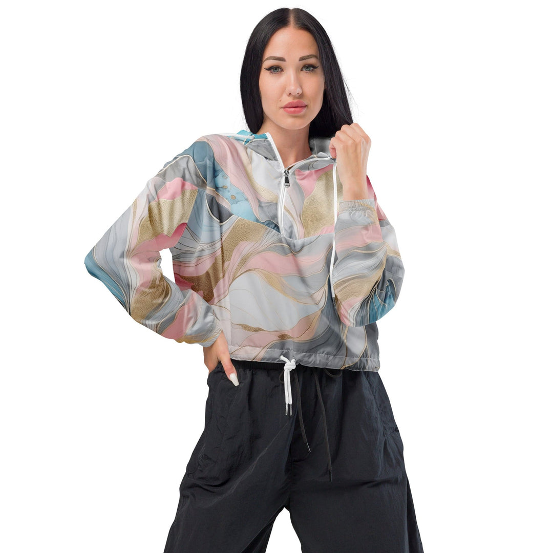 Womens Cropped Windbreaker Jacket Marble Cloud of Grey Pink Blue 2