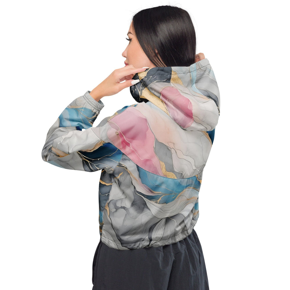 Womens Cropped Windbreaker Jacket Marble Cloud of Grey Pink Blue 3