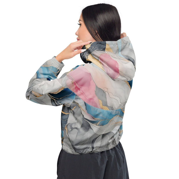 Womens Cropped Windbreaker Jacket Marble Cloud of Grey Pink Blue 3