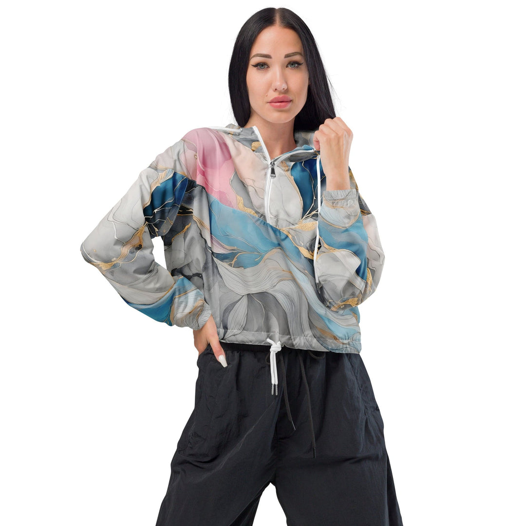 Womens Cropped Windbreaker Jacket Marble Cloud of Grey Pink Blue 3