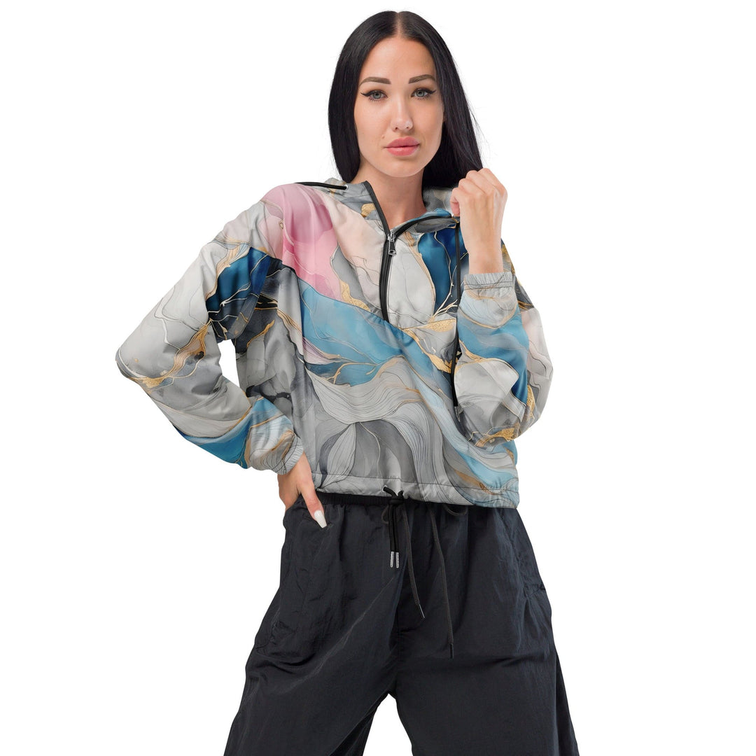 Womens Cropped Windbreaker Jacket Marble Cloud of Grey Pink Blue 3