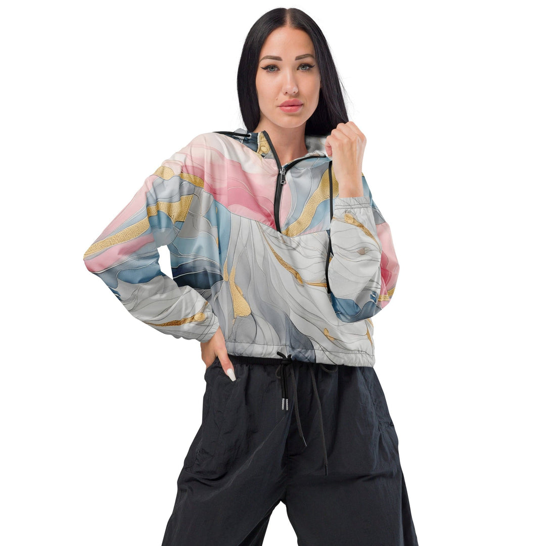 Womens Cropped Windbreaker Jacket - Marble Cloud of Grey Pink Blue 5522