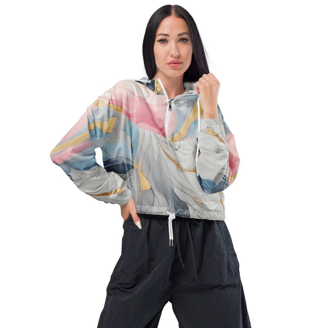 Womens Cropped Windbreaker Jacket - Marble Cloud of Grey Pink Blue 5522