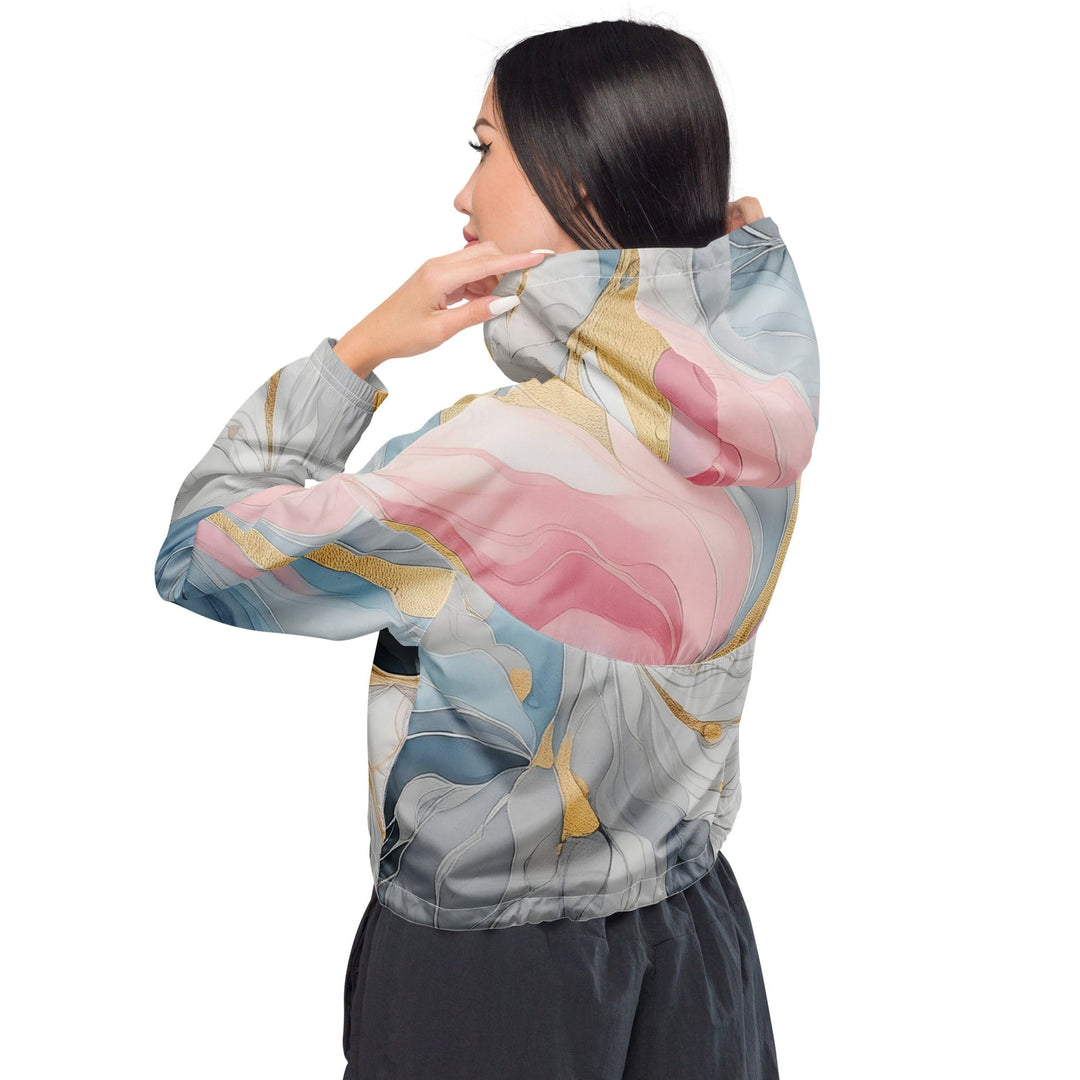 Womens Cropped Windbreaker Jacket - Marble Cloud of Grey Pink Blue 5522