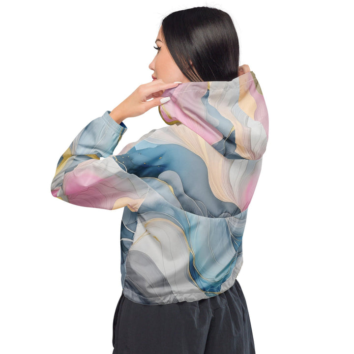 Womens Cropped Windbreaker Jacket Marble Cloud of Grey Pink Blue