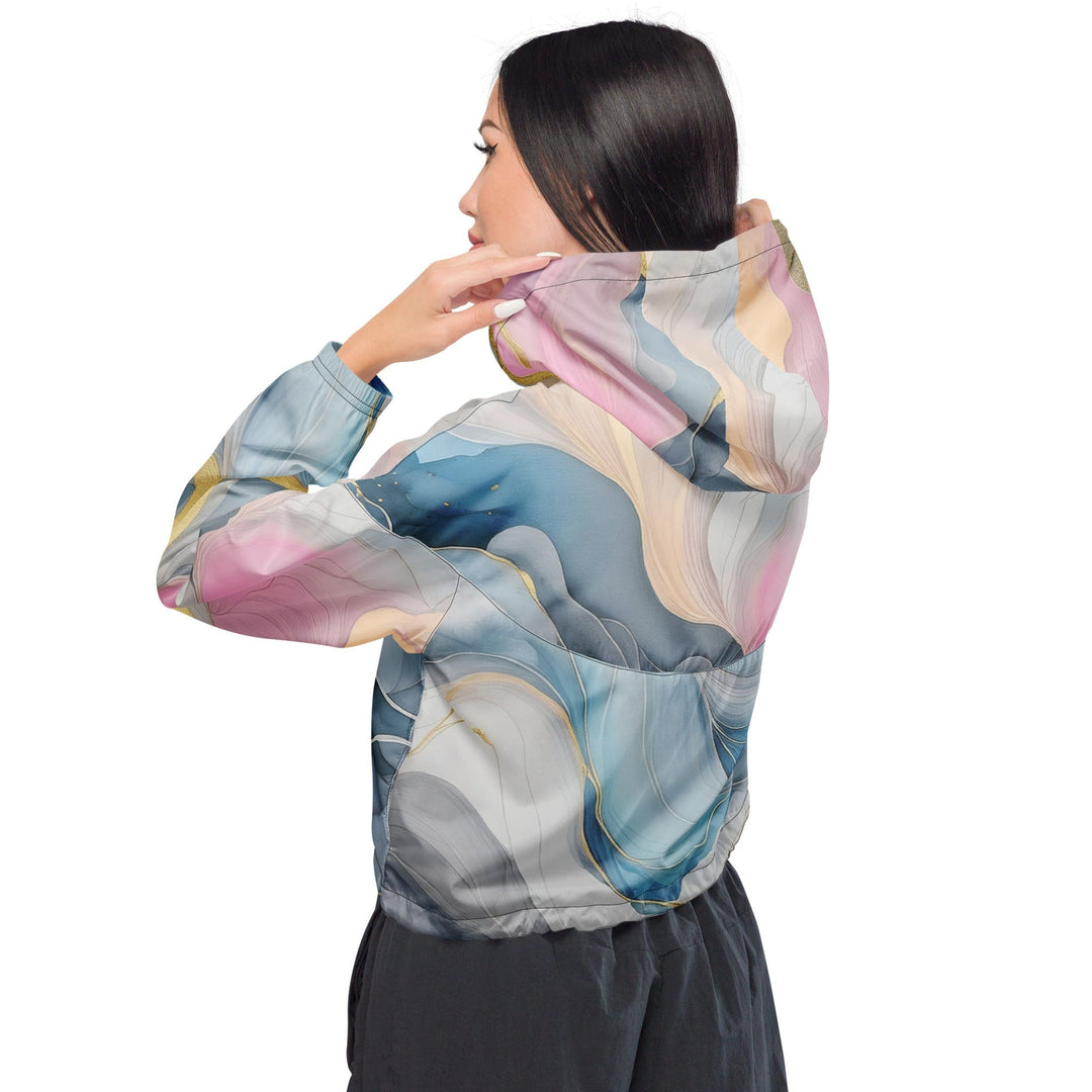 Womens Cropped Windbreaker Jacket Marble Cloud of Grey Pink Blue