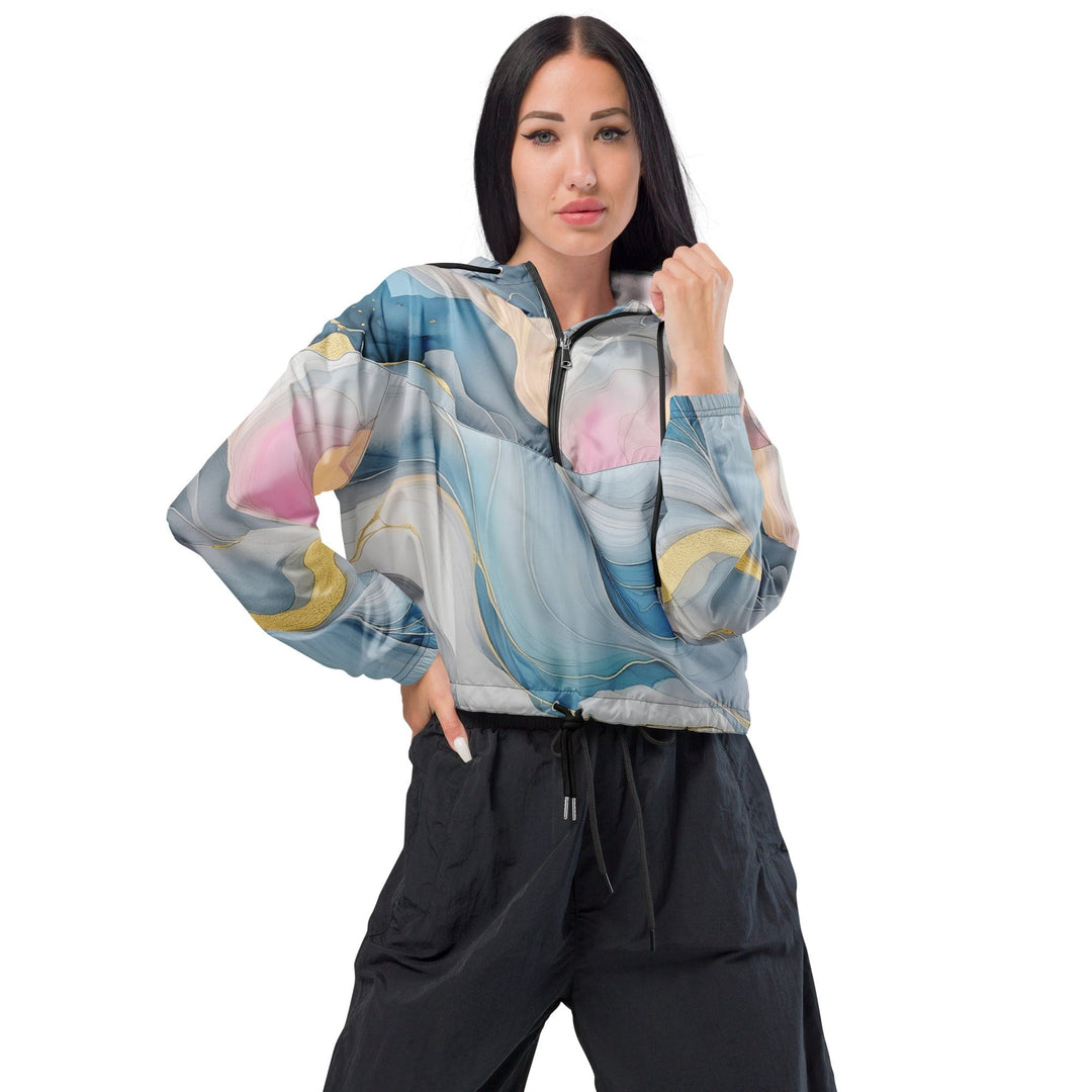 Womens Cropped Windbreaker Jacket Marble Cloud of Grey Pink Blue