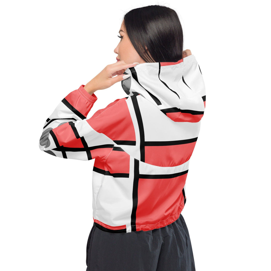 Womens Cropped Windbreaker Jacket Pale Red Print