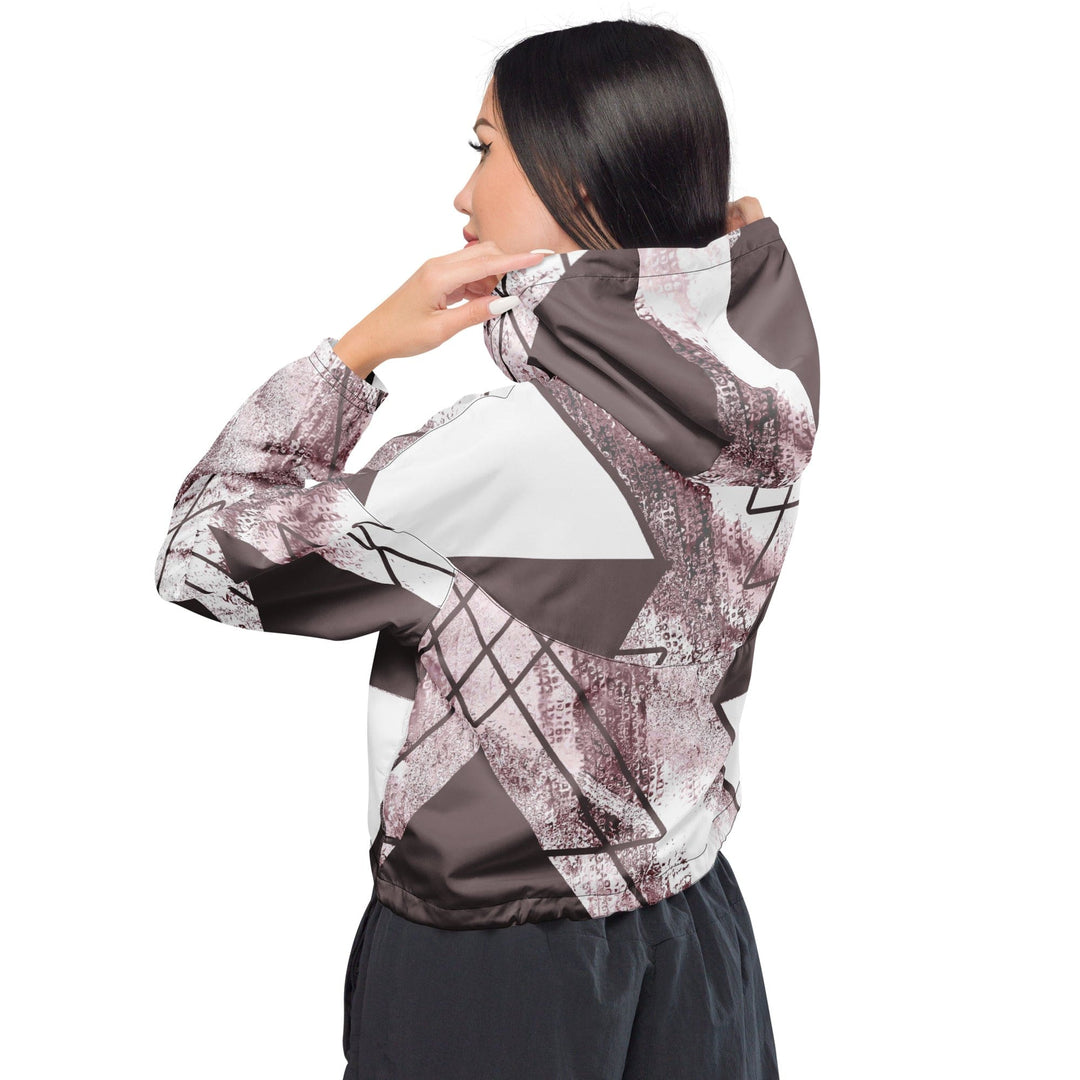 Womens Cropped Windbreaker Jacket Mauve Rose and White Triangular