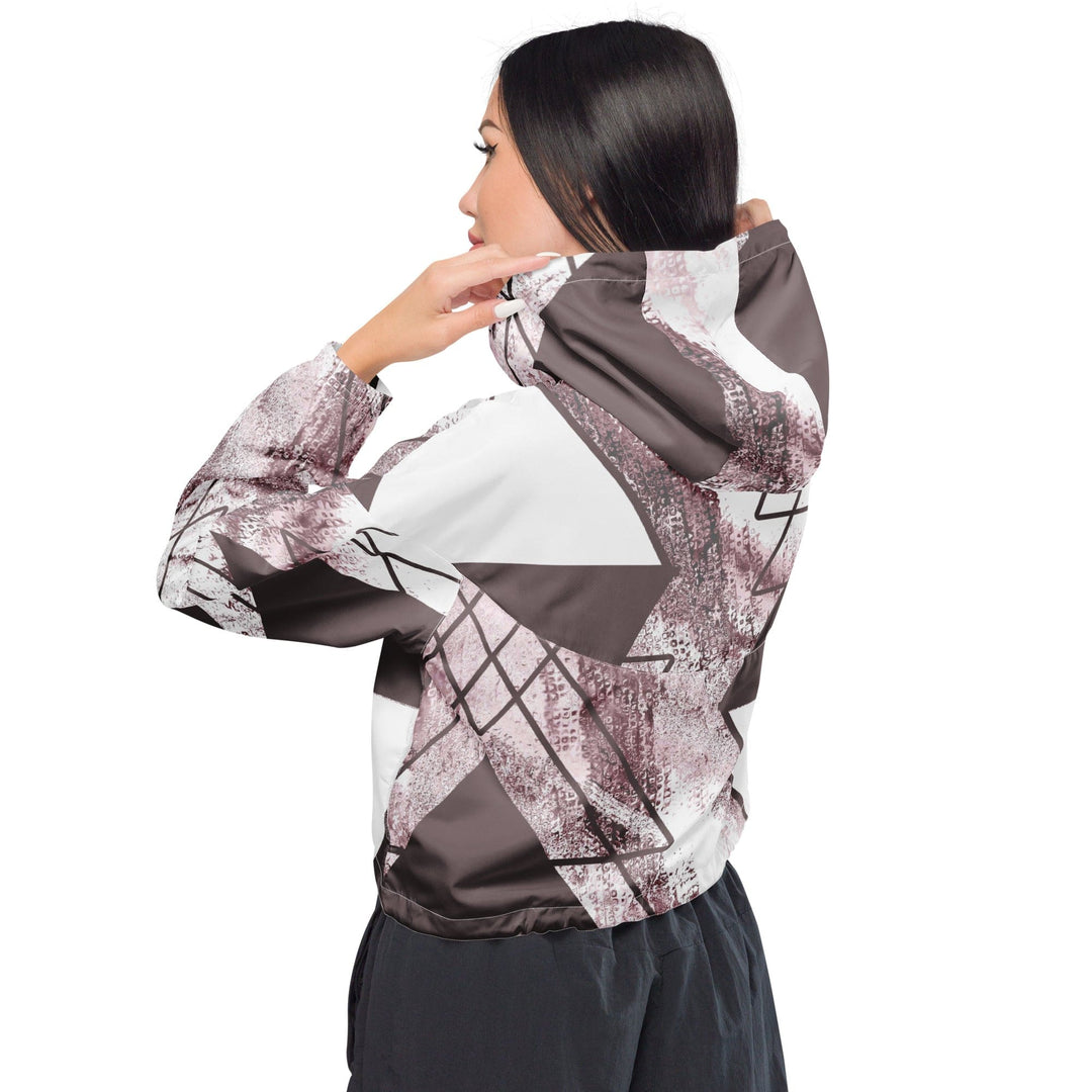 Womens Cropped Windbreaker Jacket Mauve Rose and White Triangular