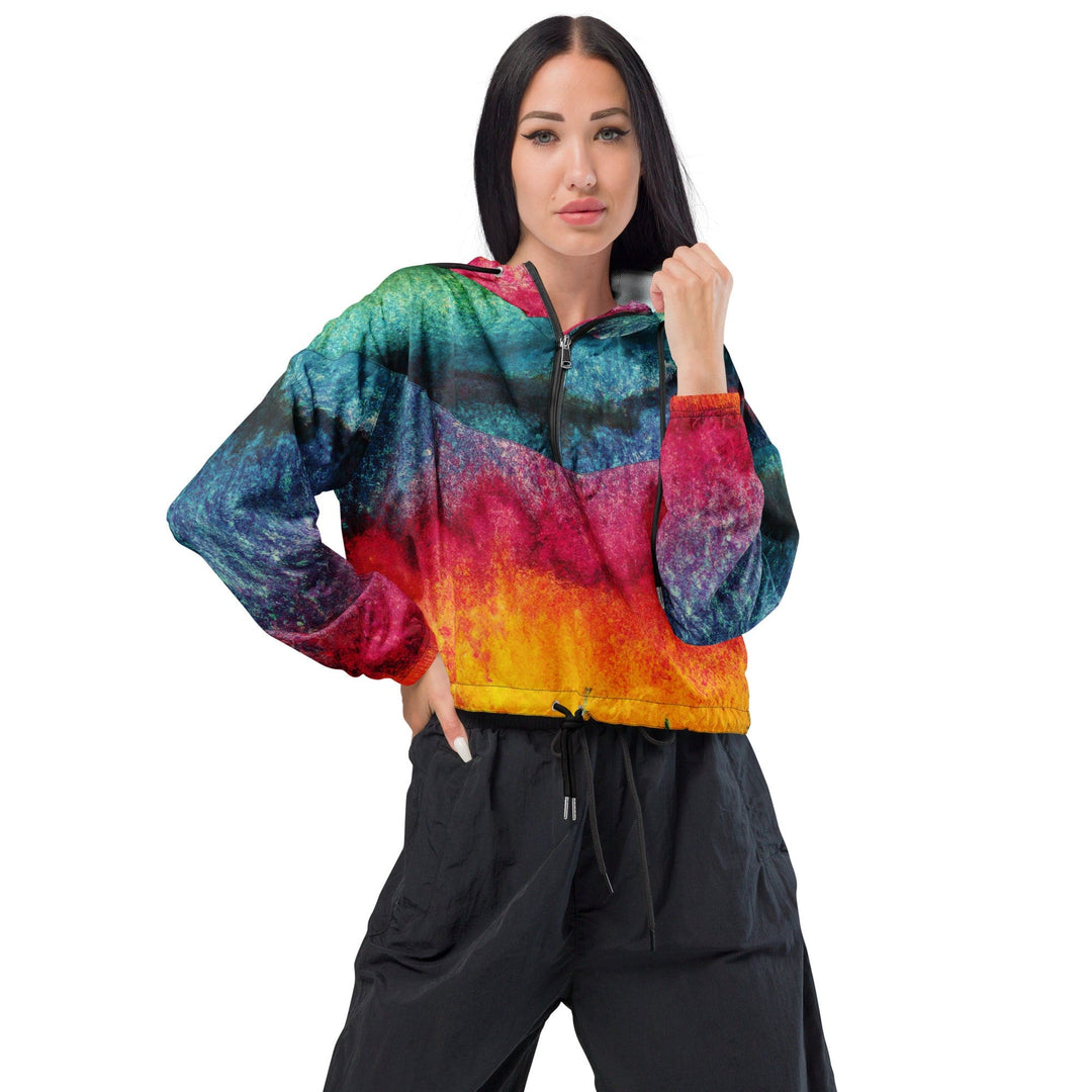 Womens Cropped Windbreaker Jacket Multicolor Abstract Pattern