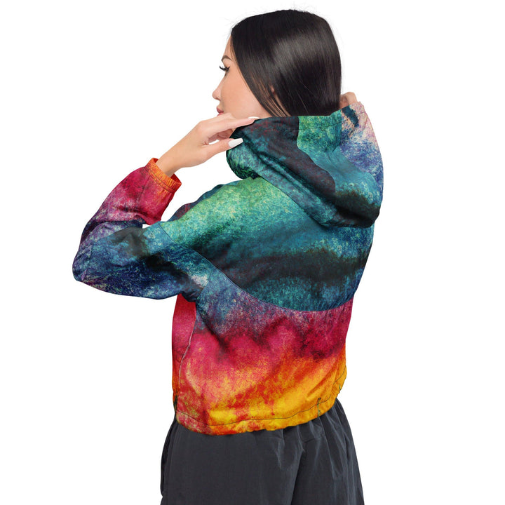 Womens Cropped Windbreaker Jacket Multicolor Abstract Pattern