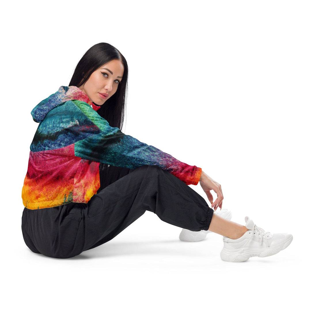 Womens Cropped Windbreaker Jacket Multicolor Abstract Pattern