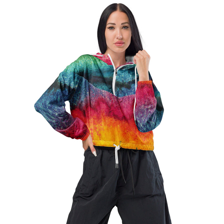 Womens Cropped Windbreaker Jacket Multicolor Abstract Pattern