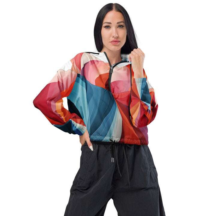 Womens Cropped Windbreaker Jacket Multicolor Heart Print