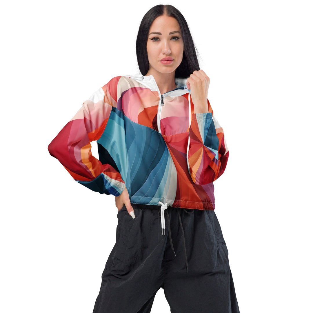 Womens Cropped Windbreaker Jacket Multicolor Heart Print