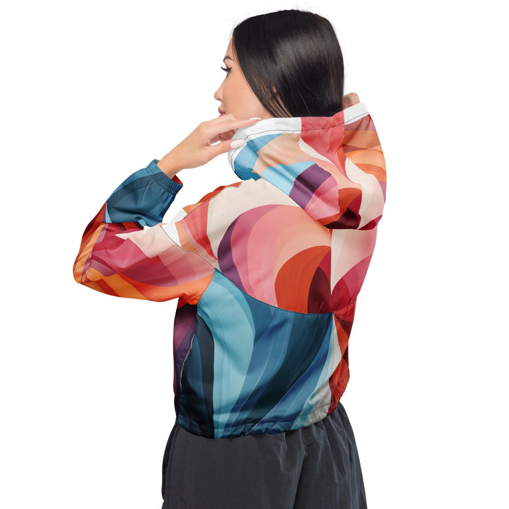 Womens Cropped Windbreaker Jacket Multicolor Heart Print