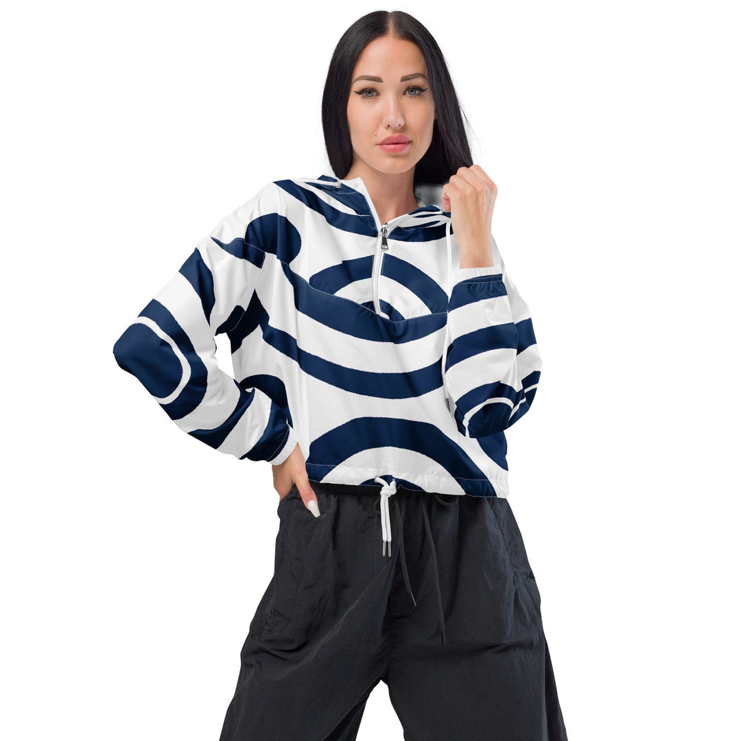 Womens Cropped Windbreaker Jacket Navy Blue and White Circular