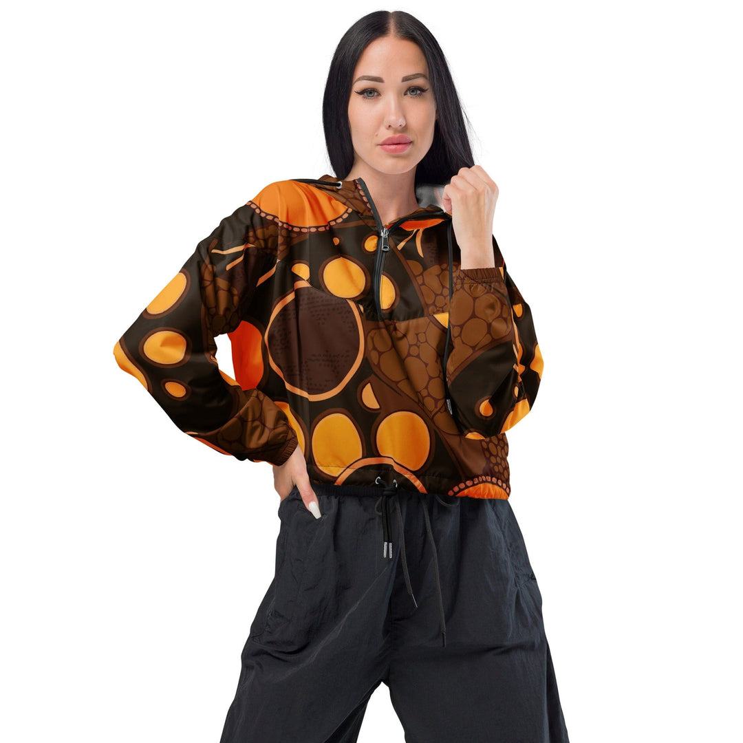 Womens Cropped Windbreaker Jacket Orange Brown Spotted Print