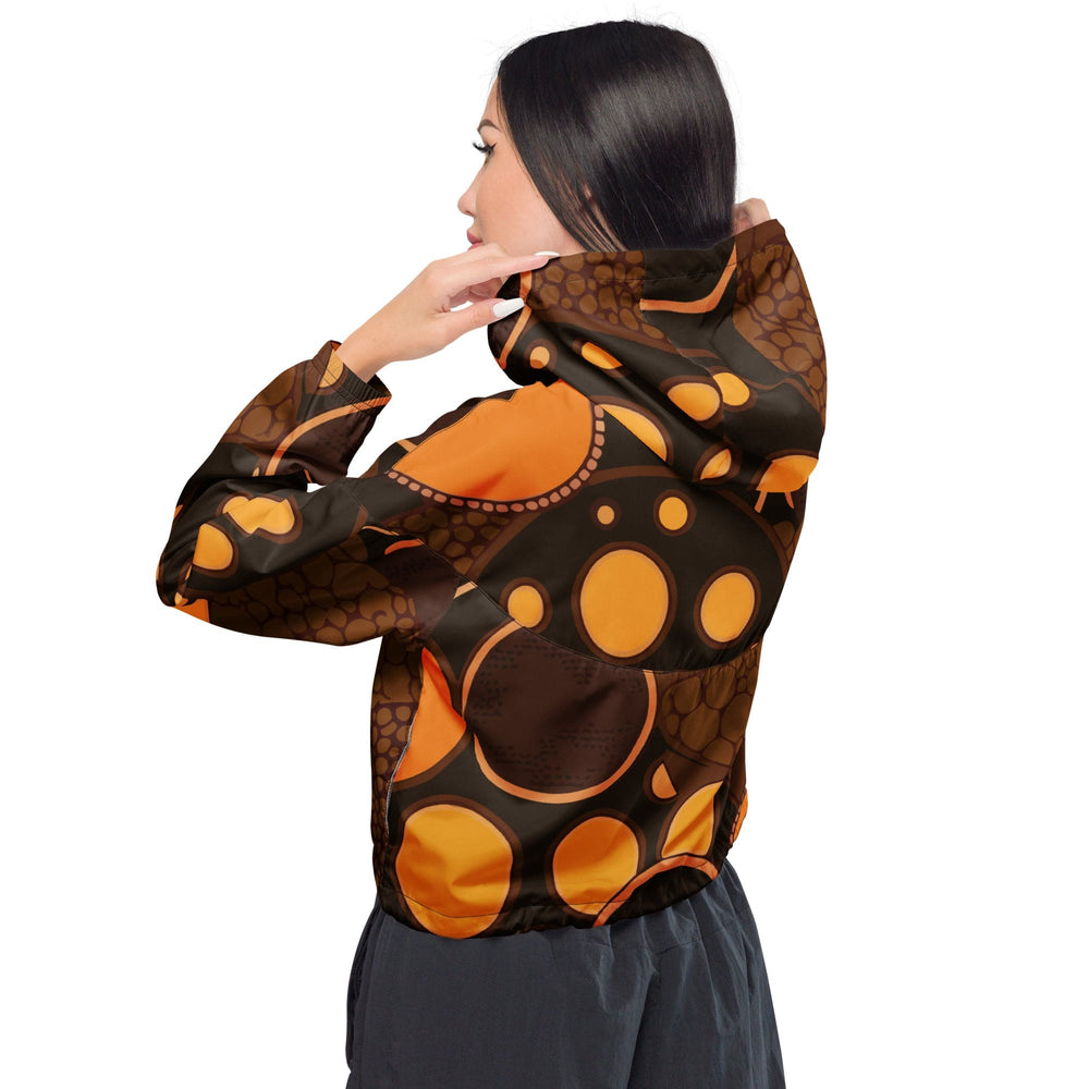 Womens Cropped Windbreaker Jacket Orange Brown Spotted Print