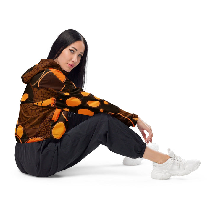 Womens Cropped Windbreaker Jacket - Orange Brown Spotted Print