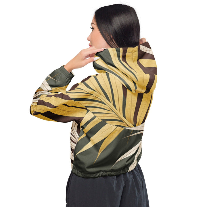 Womens Cropped Windbreaker Jacket - Palm Tree Leaves Pattern