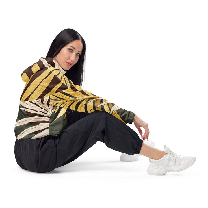 Womens Cropped Windbreaker Jacket - Palm Tree Leaves Pattern