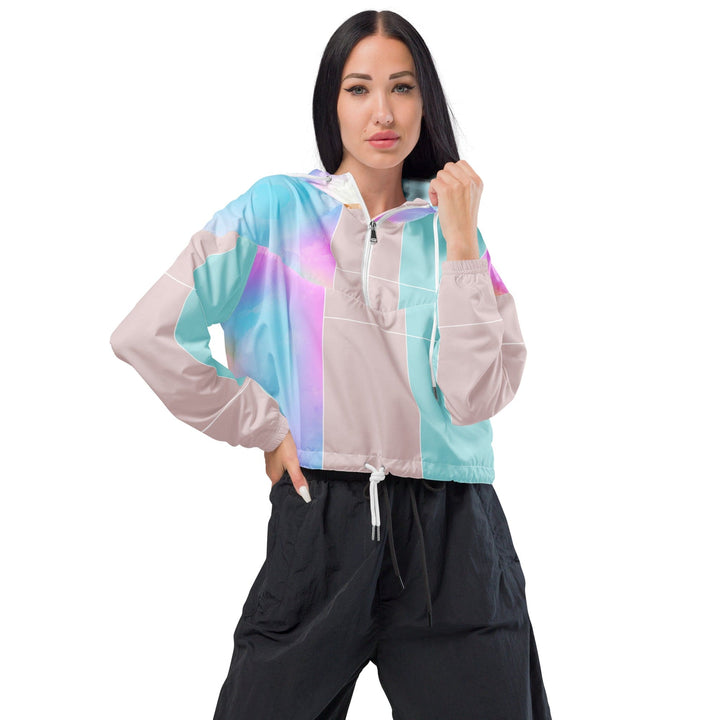 Womens Cropped Windbreaker Jacket Pastel Colorblock Watercolor