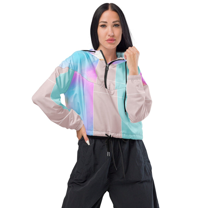 Womens Cropped Windbreaker Jacket Pastel Colorblock Watercolor