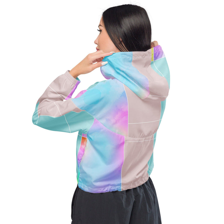 Womens Cropped Windbreaker Jacket Pastel Colorblock Watercolor