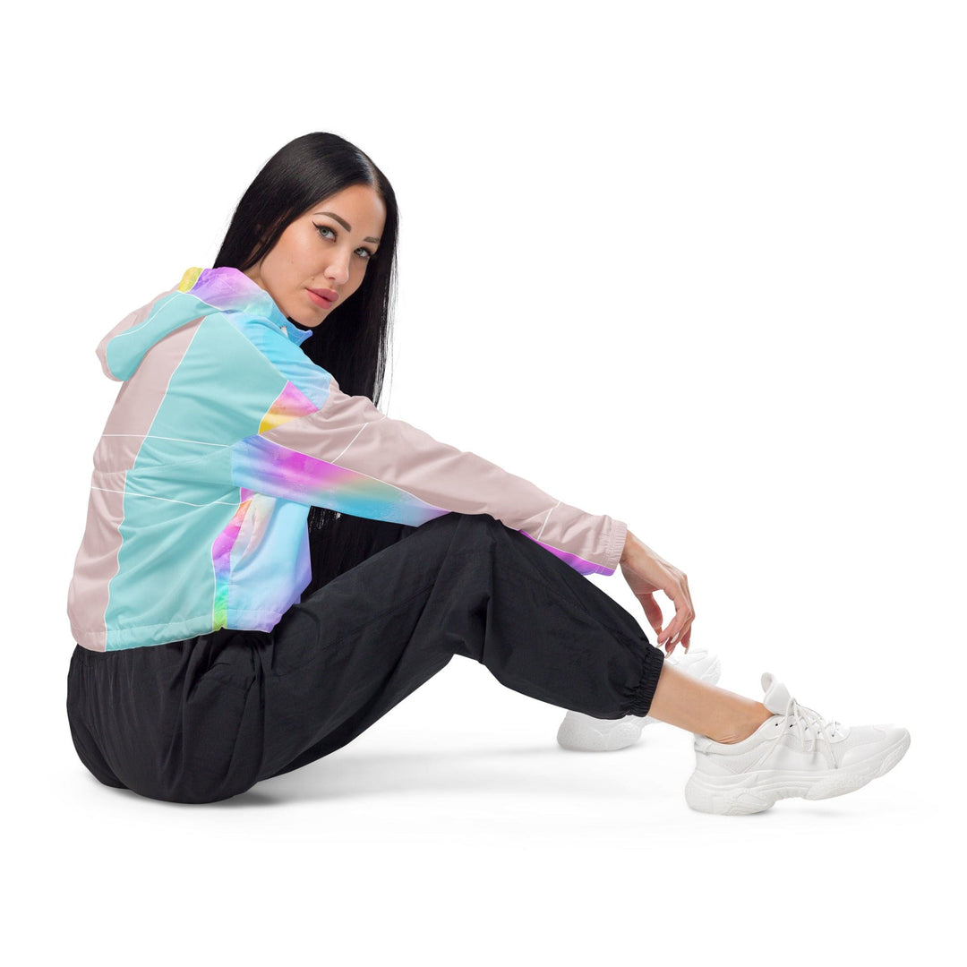 Womens Cropped Windbreaker Jacket - Pastel Colorblock Watercolor