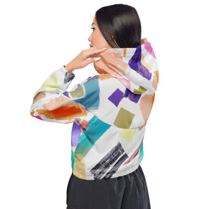 Womens Cropped Windbreaker Jacket Pastel Pattern