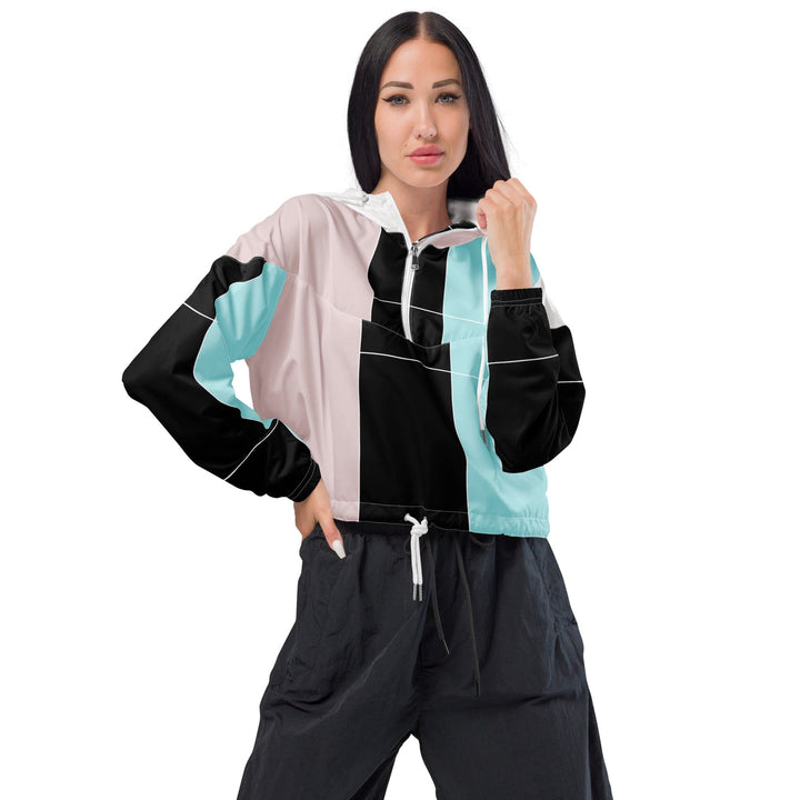 Womens Cropped Windbreaker Jacket Pastel Pink Black Blue Colorblock