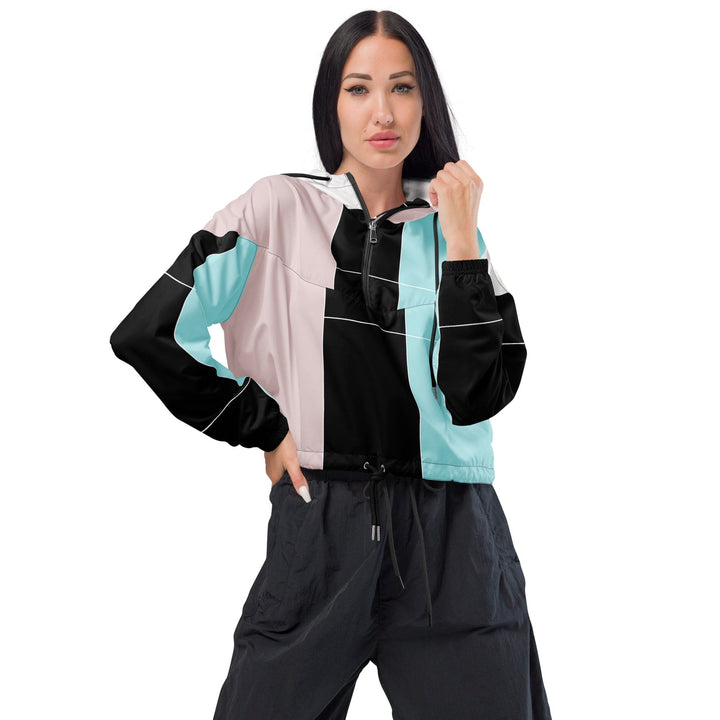 Womens Cropped Windbreaker Jacket Pastel Pink Black Blue Colorblock