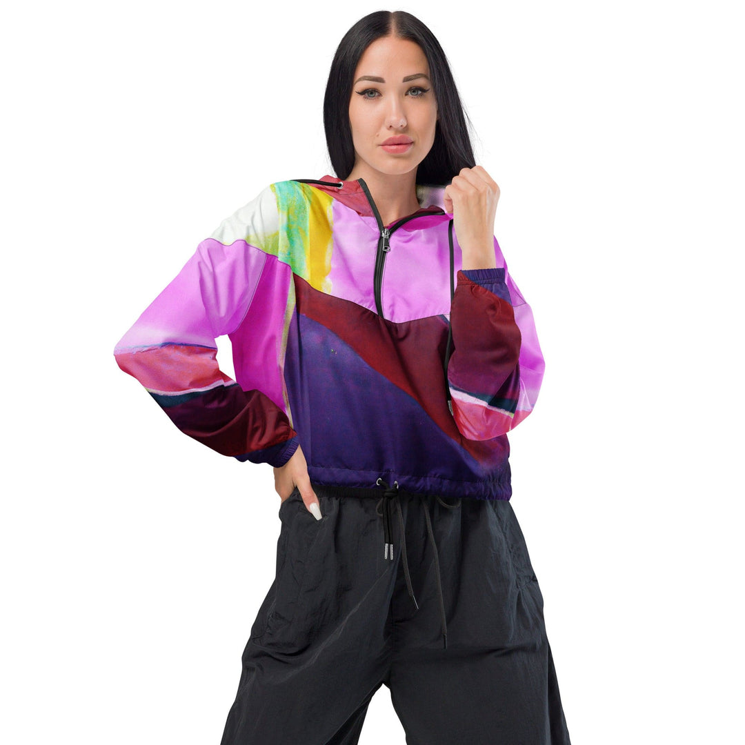 Womens Cropped Windbreaker Jacket Pink and Purple Pattern