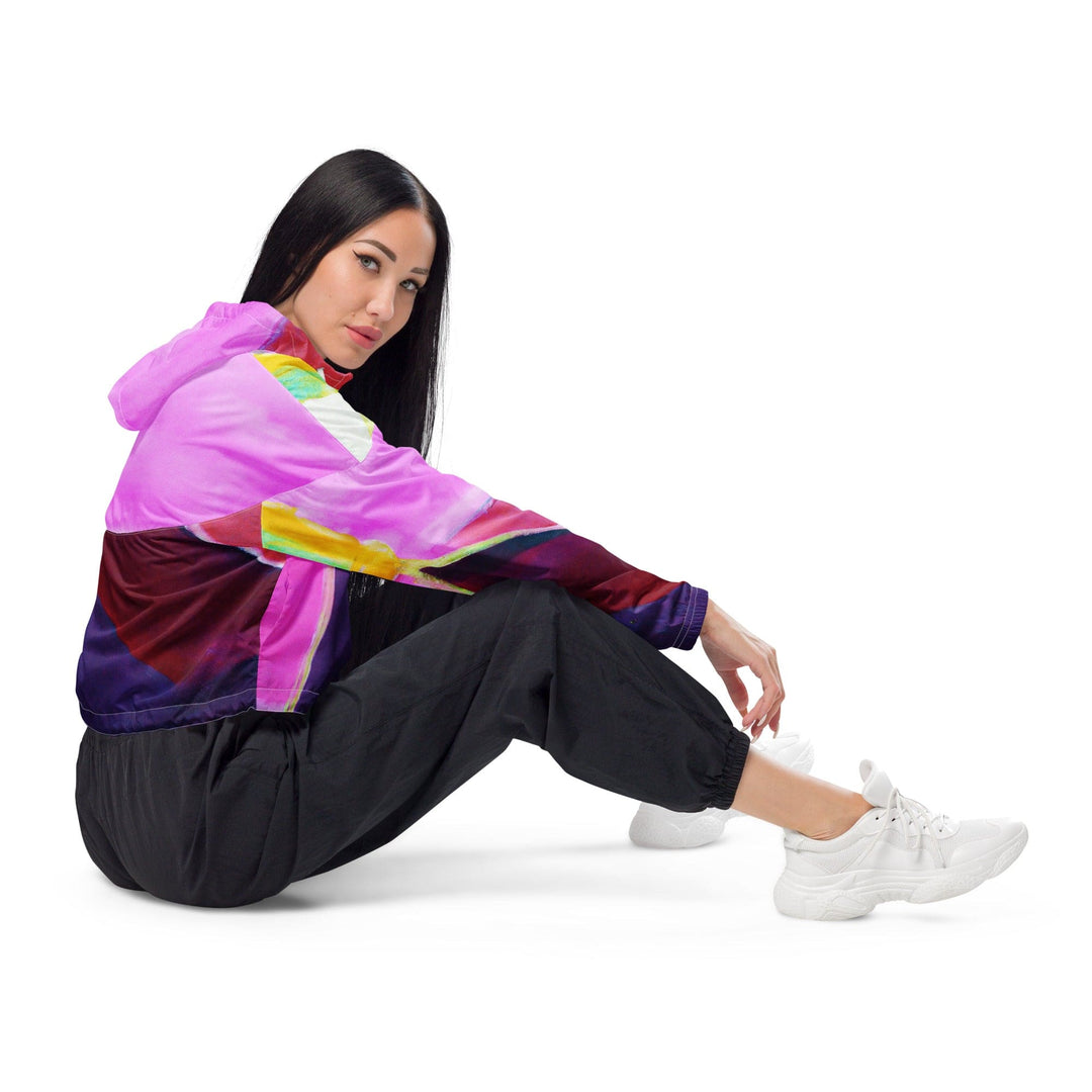 Womens Cropped Windbreaker Jacket Pink and Purple Pattern