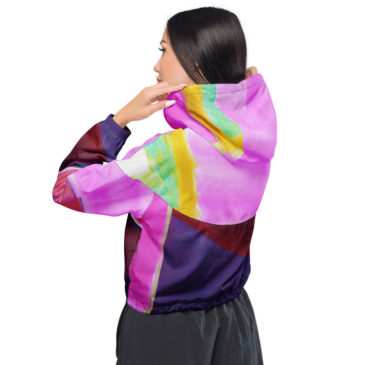 Womens Cropped Windbreaker Jacket Pink and Purple Pattern