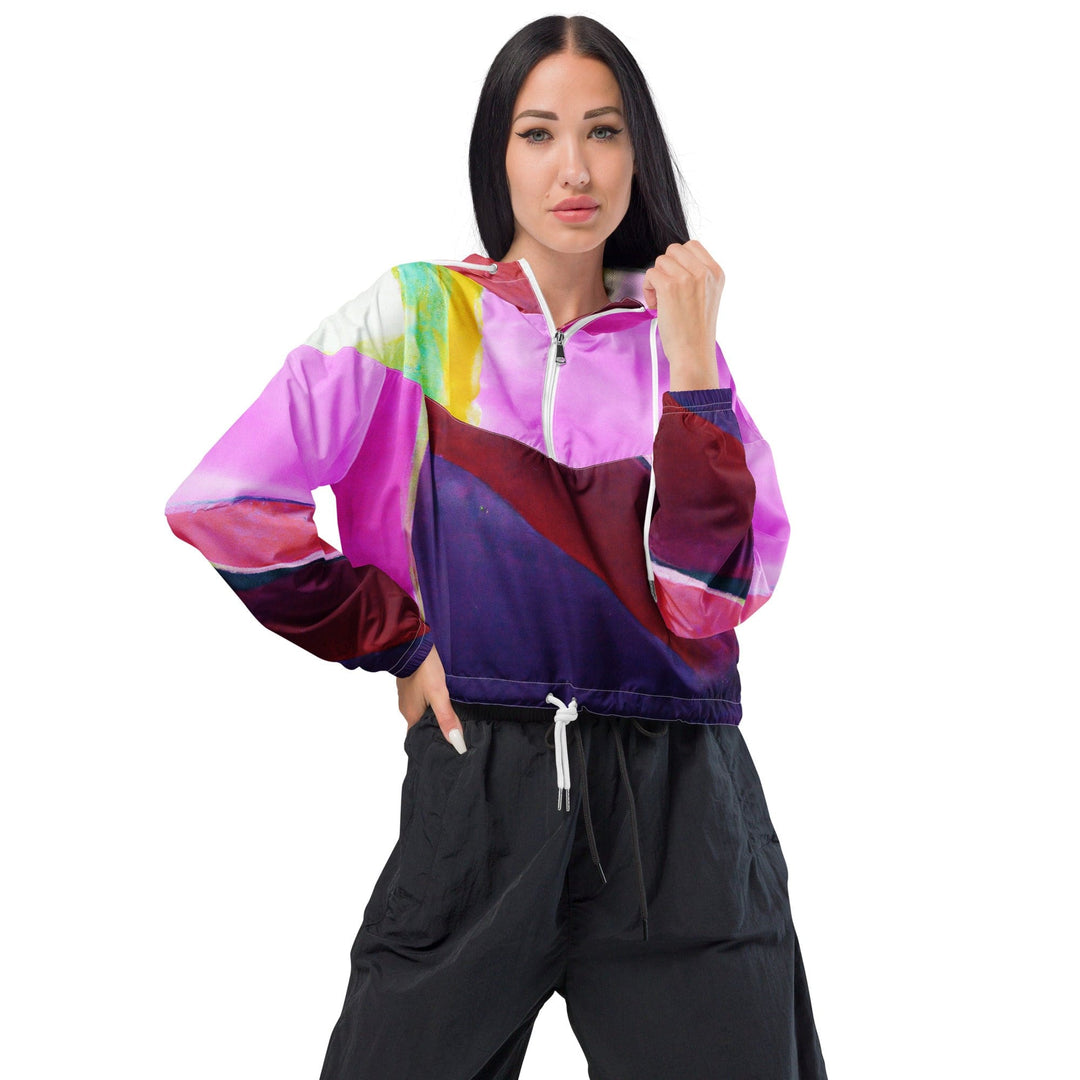 Womens Cropped Windbreaker Jacket Pink and Purple Pattern