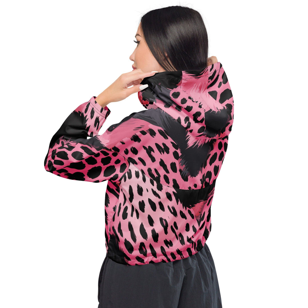 Womens Cropped Windbreaker Jacket Pink Black Spotted Print