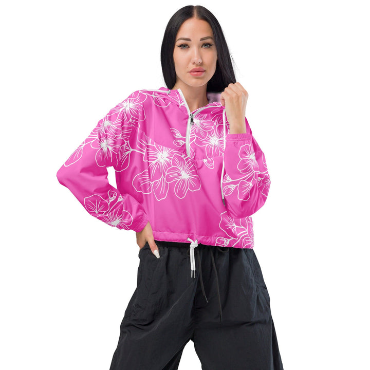 Womens Cropped Windbreaker Jacket Pink Floral 7022623