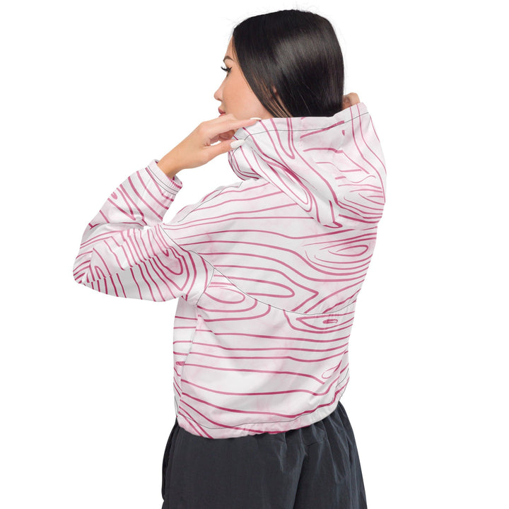 Womens Cropped Windbreaker Jacket Pink Line Art Sketch Print