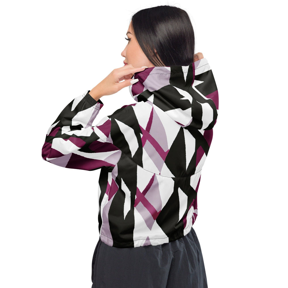 Womens Cropped Windbreaker Jacket Pink Mauve Pattern 2