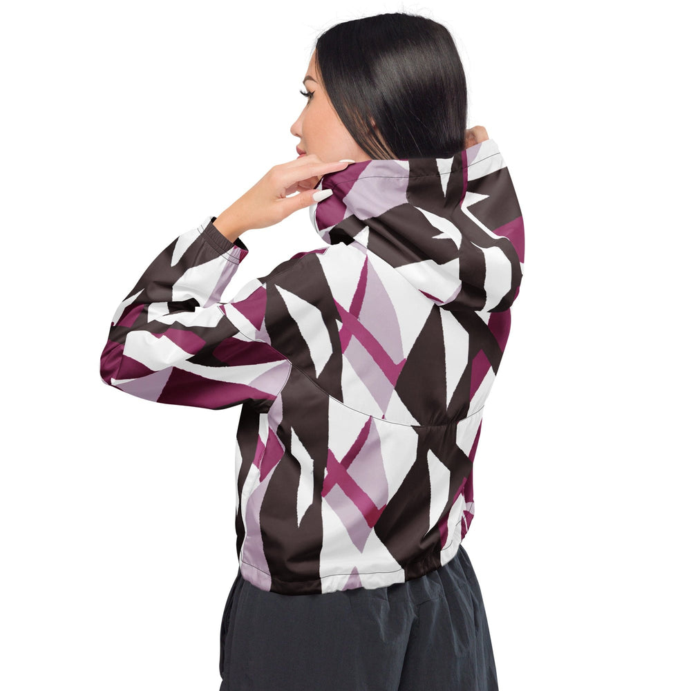 Womens Cropped Windbreaker Jacket Pink Mauve Pattern