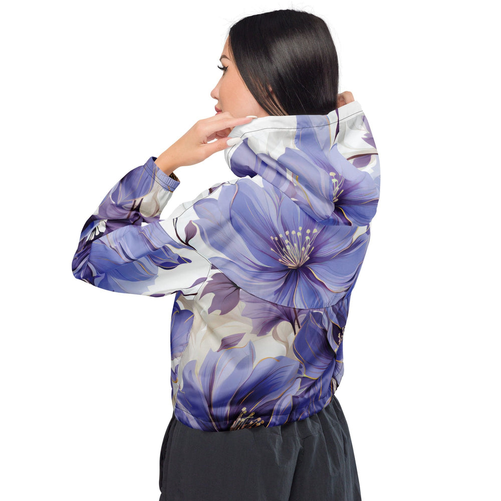Womens Cropped Windbreaker Jacket Purple Botanical Blooms 2