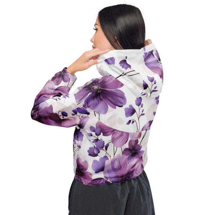 Womens Cropped Windbreaker Jacket Purple Botanical Blooms 2