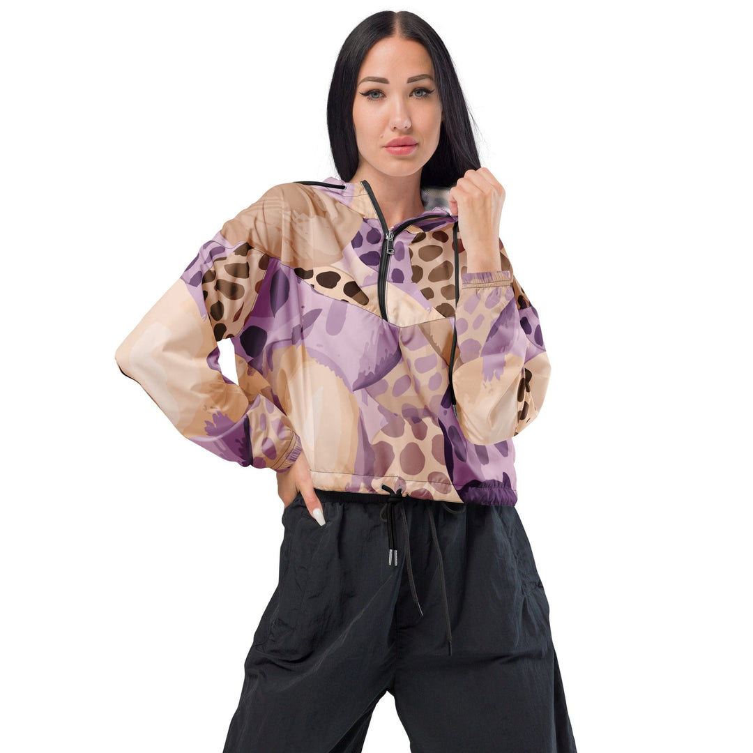 Womens Cropped Windbreaker Jacket Purple Lavender Spotted Print