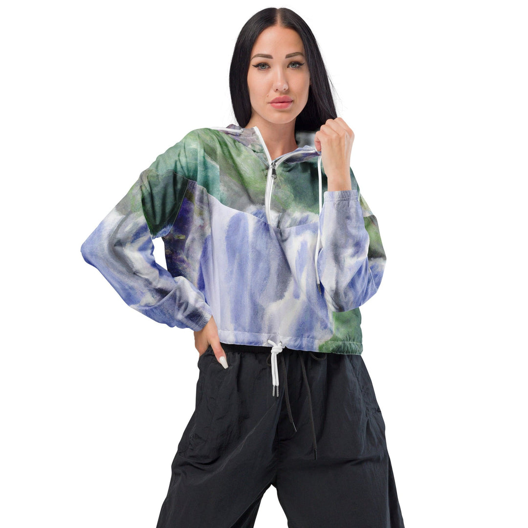 Womens Cropped Windbreaker Jacket Purple Watercolor Waterfall Green